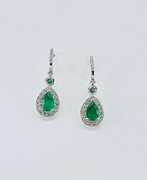 10K White Gold Genuine Emerald & Diamond Earrings