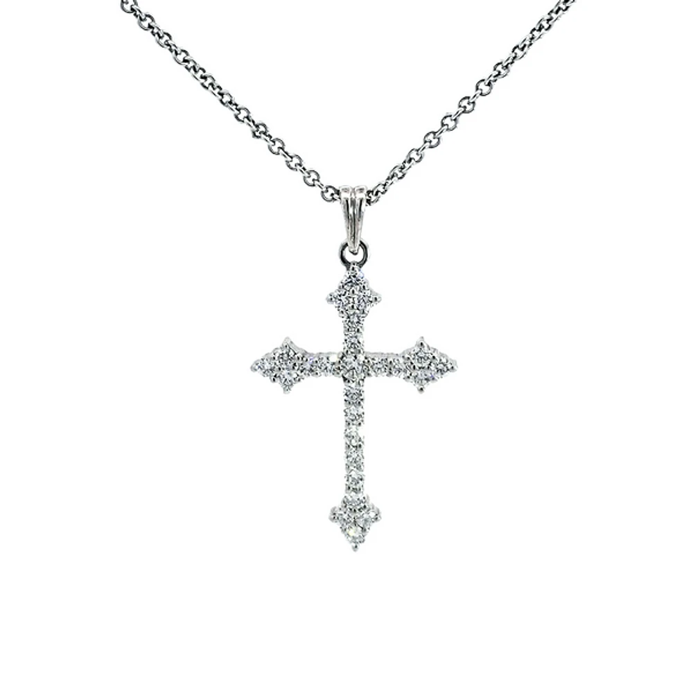 10/14K White Gold 0.85cttw Diamond Cross Pendant, 18"