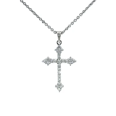 10/14K White Gold 0.85cttw Diamond Cross Pendant, 18"