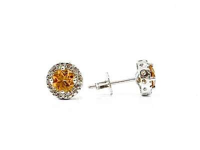 14K White Gold Citrine and Diamond Earrings