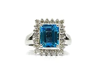 14K White Gold Genuine Blue Topaz and Diamond Ring, size 6.5