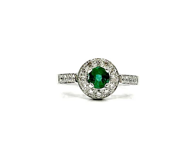 14K White Gold 0.45cttw Genuine Emerald & 0.44cttw Diamond Ring, size 6.5
