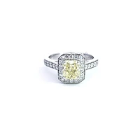 14K White Gold 1.64cttw Fancy Yellow  Cushion Cut Diamond Halo Engagement Ring, Size 6.5