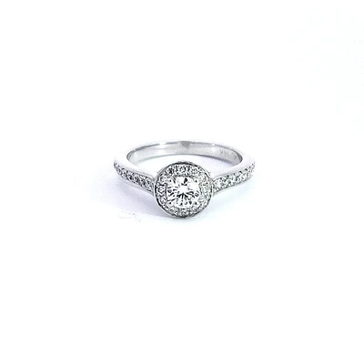 14K White Gold 0.67cttw Round Brilliant Cut Diamond Halo Engagement Ring