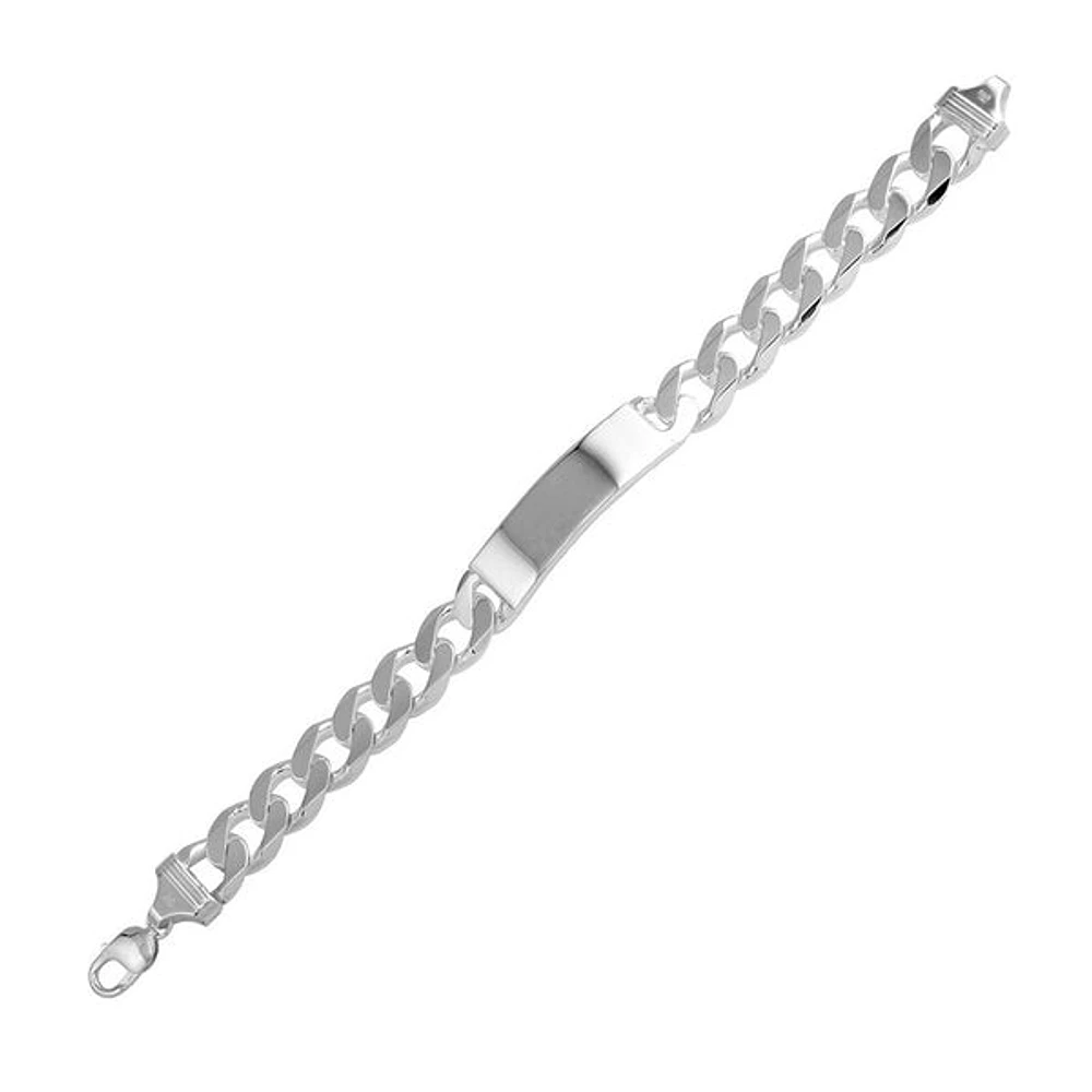 925 Sterling Silver 10.5mm Figaro Link I.D. Rhodium Plated Bracelet with Lobster Clasp - 8 Inches