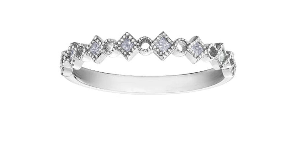 10K White Gold 0.14cttw Princess Cut Diamond Ring, size 6.5