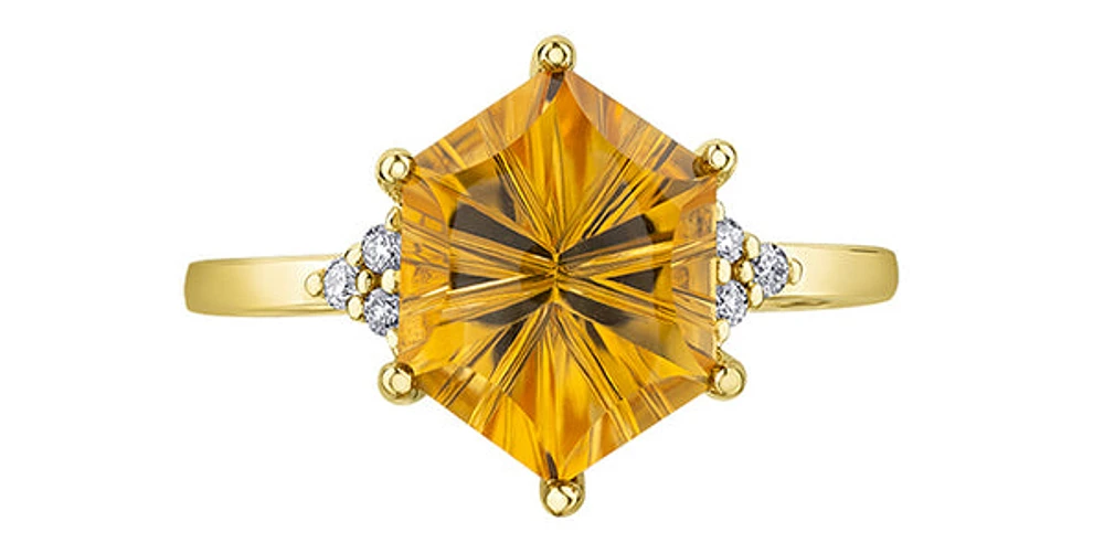 10K Yellow Gold 3.00cttw Genuine Citrine & 0.07cttw Diamond Ring, size 6.5