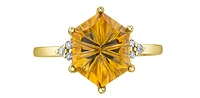 10K Yellow Gold 3.00cttw Genuine Citrine & 0.07cttw Diamond Ring, size 6.5