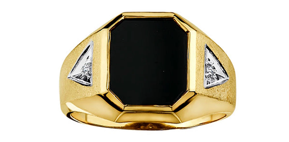 10K Yellow Gold 12x10mm Genuine Onyx & 0.03cttw Diamond Gents Ring, size 10