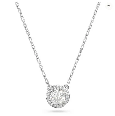 Swarovski Constella/Una pendant, Round cut, Pavé, White, Rhodium plated - 5636264