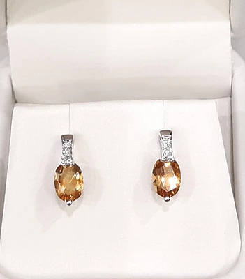 10K White Gold 1.40cttw Genuine Citrine & 0.029cttw Diamond Earrings