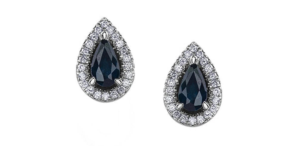 10K White Gold 0.60cttw Genuine Sapphire & 0.11cttw Diamond Pear Shaped Halo Earrings