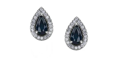 10K White Gold 0.60cttw Genuine Sapphire & 0.11cttw Diamond Pear Shaped Halo Earrings