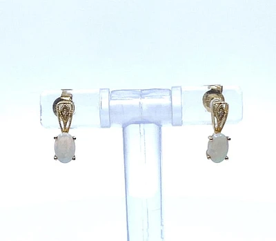 10K Yellow Gold Opal and 0.01cttw Diamond Earrings