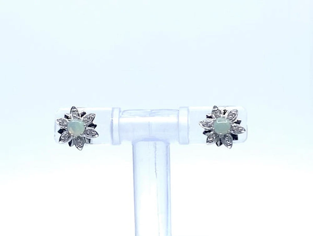 10K White Gold Opal and 0.05cttw Diamond Earrings
