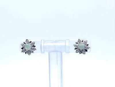10K White Gold Opal and 0.05cttw Diamond Earrings