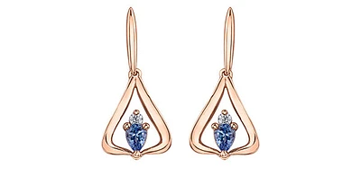 14K Rose Gold 0.32cttw Pear Cut Tanzanite & 0.048cttw Diamond Stud Dangle Drop Earrings
