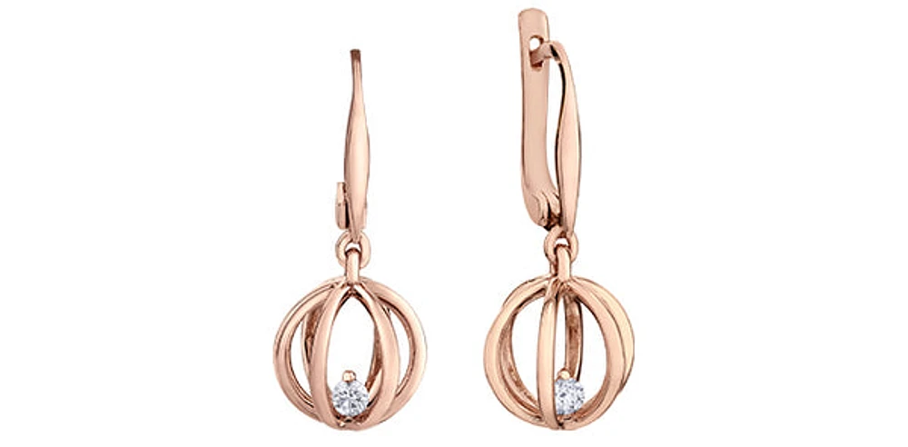14K Rose Gold 0.124cttw Canadian Diamond Dangle Earrings