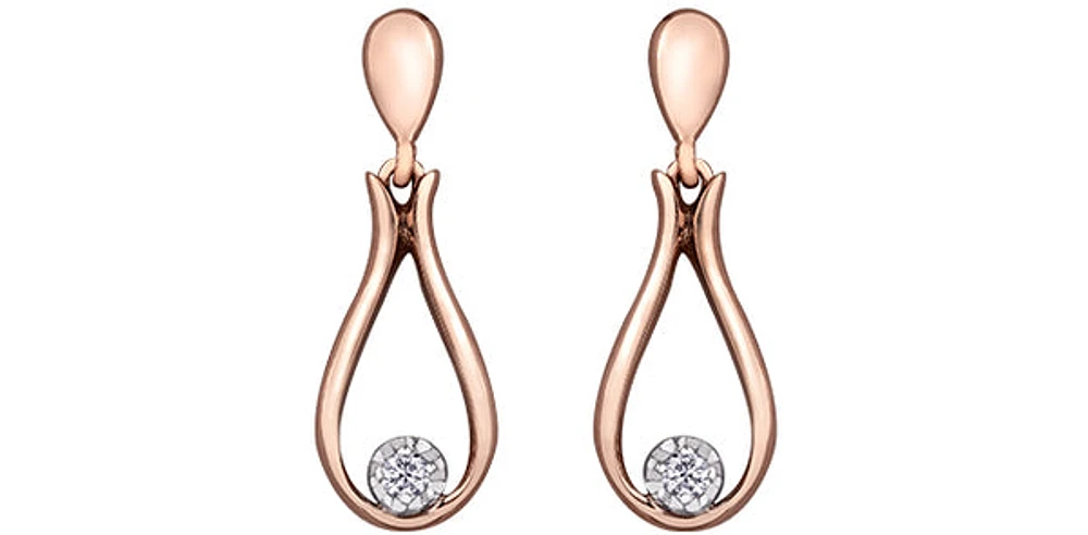 10K Rose Gold 0.06cttw Canadian Diamond Dangle Earrings