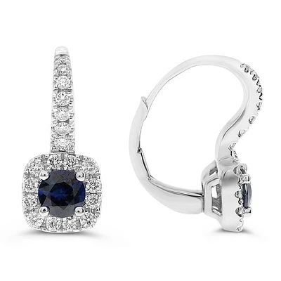 14K White Gold 4mm Sapphire and 0.34cttw Diamond Drop Earrings