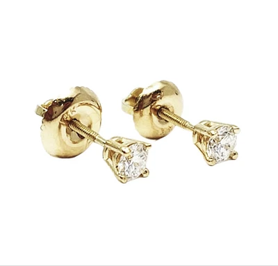 14K Yellow Gold 0.20cttw Lab Grown Diamond Solitaire Earrings with Screw Back