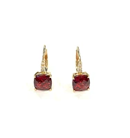 10K Yellow Gold 2.50cttw Cushion Cut Garnet and 0.065cttw Diamond Lever Back Earring