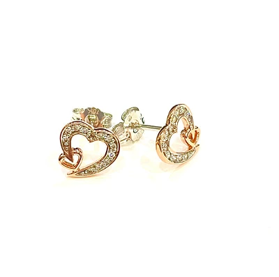 10K Rose and White Gold 0.12cttw Diamond Heart Stud Earrings with Butterfly Backs