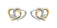 10K Yellow & White Gold Diamond Double Heart Earrings 0.03cttw