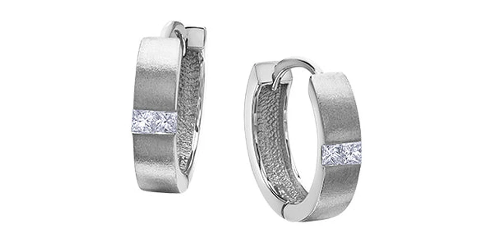 10K White Gold 0.20cttw Princess Cut Diamond Hoop / Huggie / Hinged Earrings