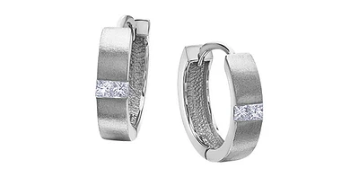 10K White Gold 0.20cttw Princess Cut Diamond Hoop / Huggie / Hinged Earrings
