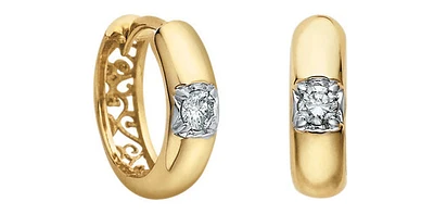 10K Yellow Gold 0.05cttw Diamond Hoop / Huggie / Hinged Earrings