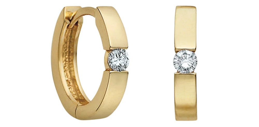 10K Gold 0.05 cttw Diamond Hoop Earrings - Yellow Gold