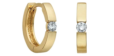 10K Gold 0.05 cttw Diamond Hoop Earrings - Yellow Gold