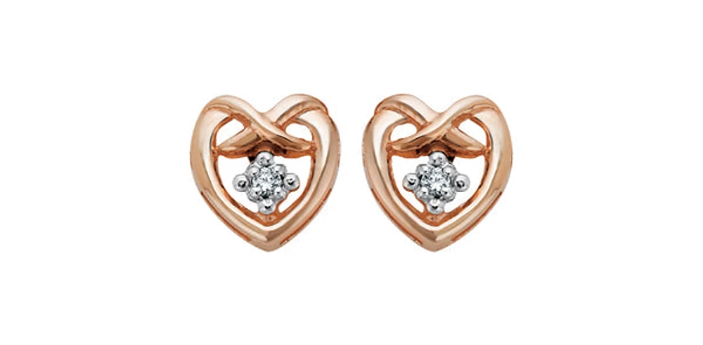 10K White & Rose Gold 0.032cttw Diamond Heart Stud Earrings