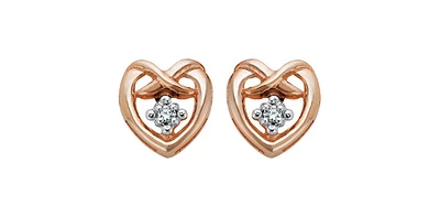 10K White & Rose Gold 0.032cttw Diamond Heart Stud Earrings