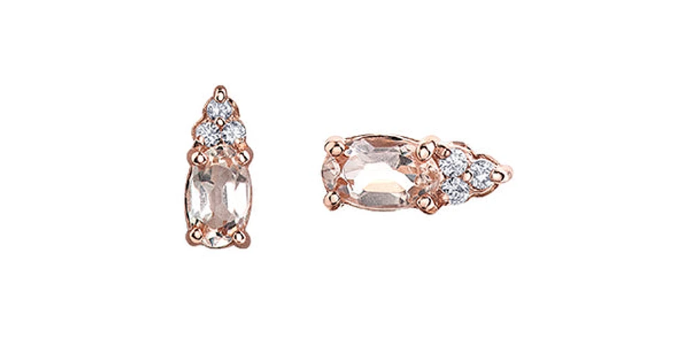 10K Rose Gold 0.50cttw Genuine Oval Cut Morganite & 0.05cttw Diamond Stud Earrings