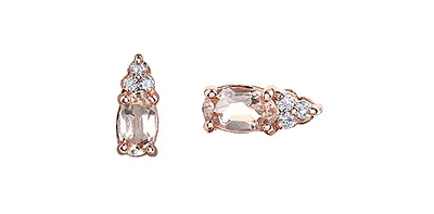 10K Rose Gold 0.50cttw Genuine Oval Cut Morganite & 0.05cttw Diamond Stud Earrings