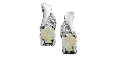 10K White Gold 0.22cttw Genuine Opal and 0.01cttw Diamond Earrings