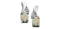 10K White Gold 0.22cttw Genuine Opal and 0.01cttw Diamond Earrings