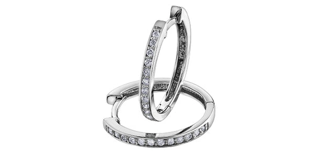 10K White Gold 0.15cttw Diamond Hoop Earrings