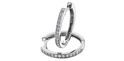 10K White Gold 0.15cttw Diamond Hoop Earrings