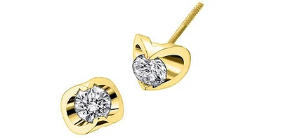 14K Yellow Gold cttw Canadian Diamond Mezza Luna Earrings with Screw Backs