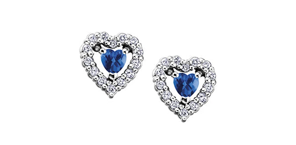10K White Gold Sapphire and Diamond Halo Pulse Earrings with Butterfly Backings