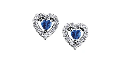 10K White Gold Sapphire and Diamond Halo Pulse Earrings with Butterfly Backings