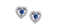 10K White Gold Sapphire and Diamond Halo Pulse Earrings with Butterfly Backings