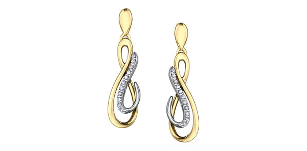 10K Yellow Gold 0.09cttw Diamond Dangle Earrings