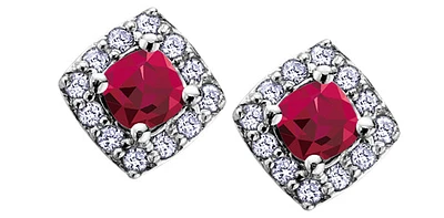 10K White Gold 0.40cttw Genuine Ruby and 0.12cttw Diamond Halo Stud Earrings