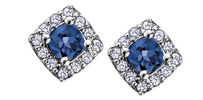 10K White Gold 0.40cttw Genuine Sapphire & 0.12cttw Diamond Halo Stud Earrings