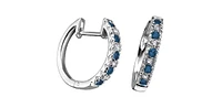 10K White Gold 0.20cttw Genuine Sapphire & 0.04cttw Diamond  Hoop Huggie Hinged Earrings