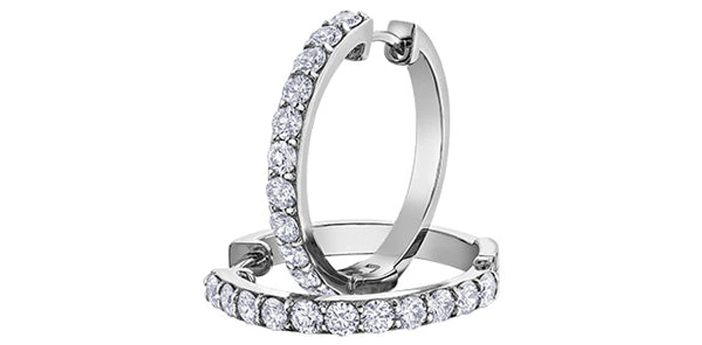 10K White Gold 1.50cttw Diamond Hoop / Huggie Earrings
